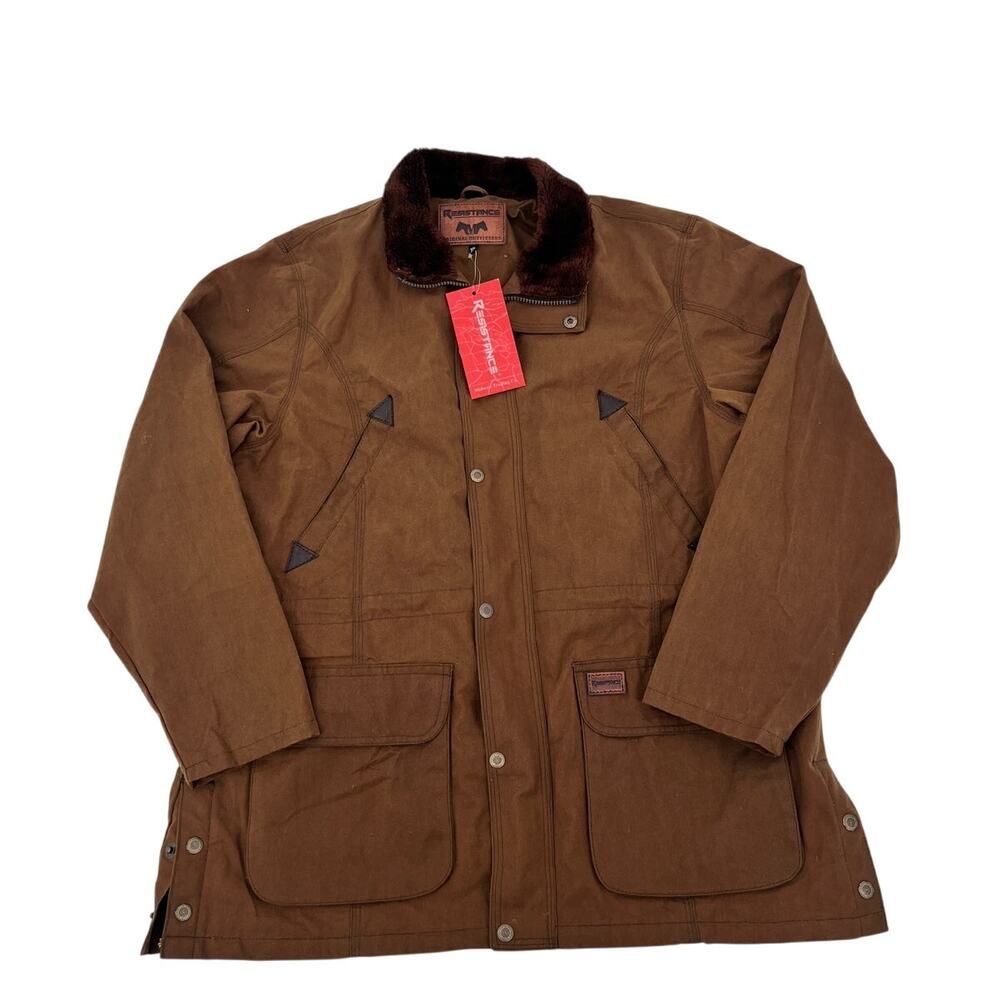 Resistance Oiled Work Jacket XL Brown Faux Fur Lined Waterproof Coat